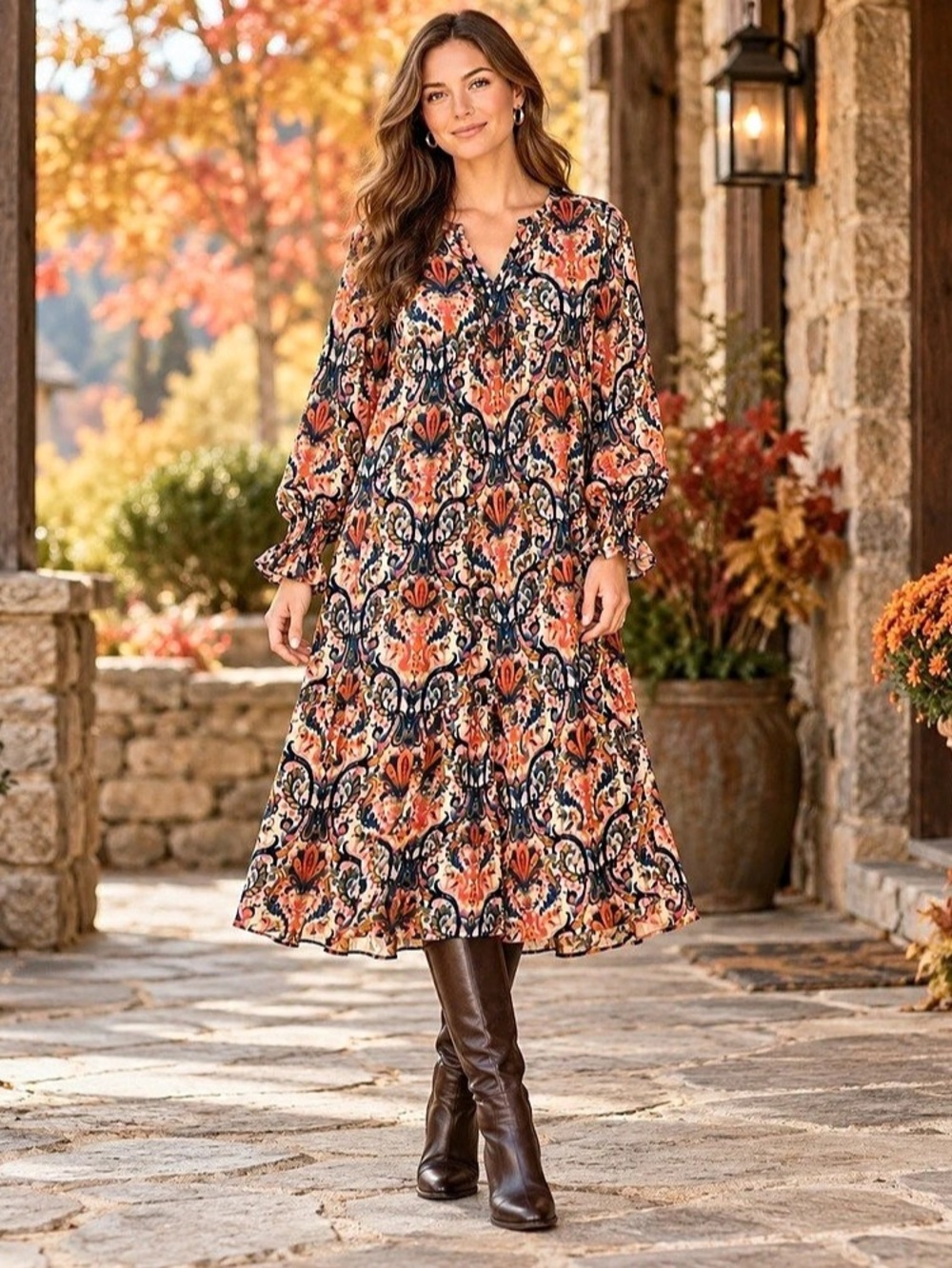 Zara Boho Paisley Metallic Dress M Cottagecore Romantic Fall Transitional MIDI